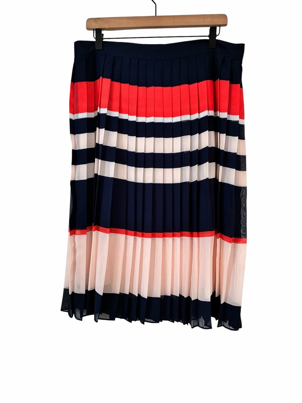 Maison Jules Womens Pleated Colorblock Striped Midi Skirt Modest Size 14 Chic